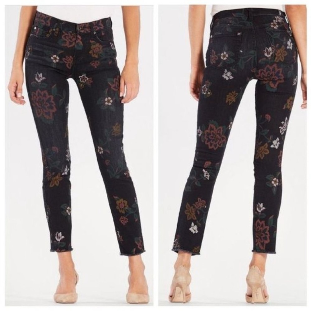 7 For All Mankind Black Floral Ankle Jeans